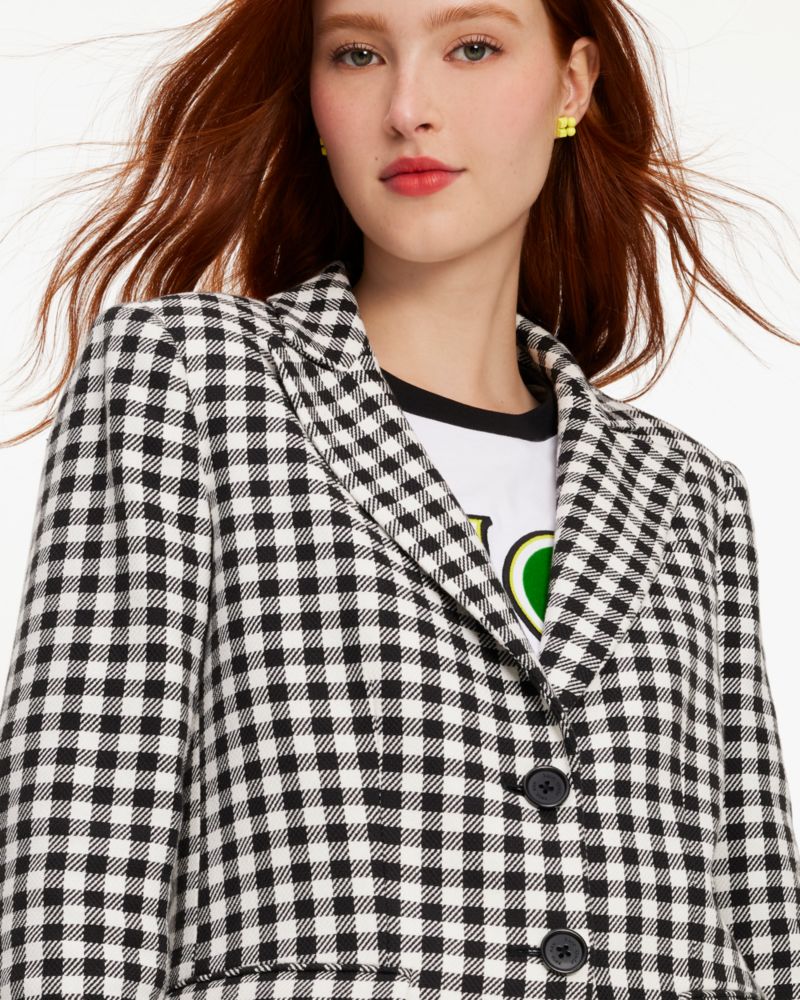 Kate Spade,Spring Gingham Blazer,Cotton,Twill,Polyester,Blazer,No Embellishment,Work,Multi Color