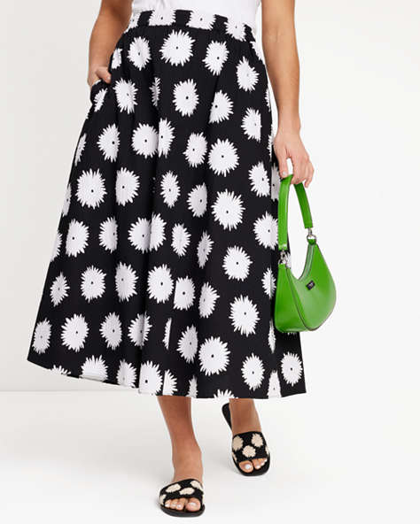 Kate Spade,Pom Pom Floral Skirt,Black/Cream
