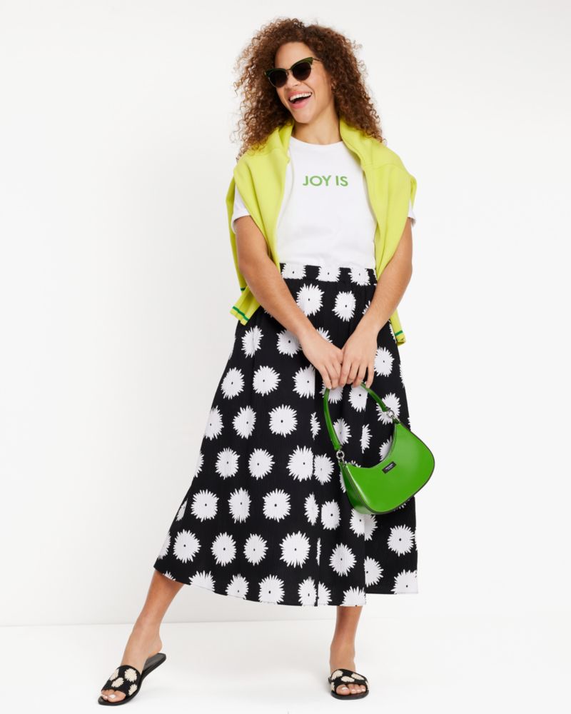 Kate Spade,Pom Pom Floral Skirt,Spandex,Cotton,A-Line,No Embellishment,Day Party,Black