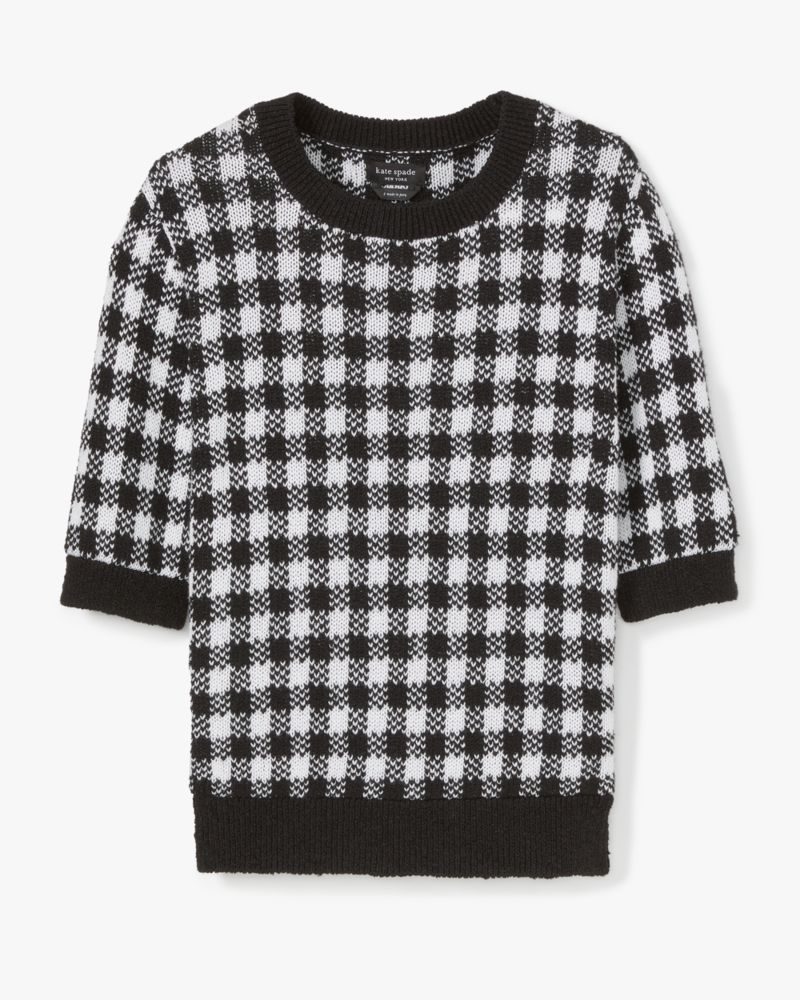 Kate Spade,Texture Gingham Sweater,Black/Cream