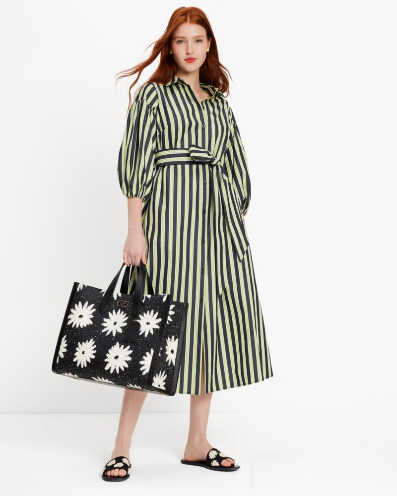 Kate Spade,Springtime Stripe Shirtdress,Lining Cotton,Poplin,Cotton,Mesh,A-Line,Shirt Dress,Tie Belt,Day Party,Multi Color