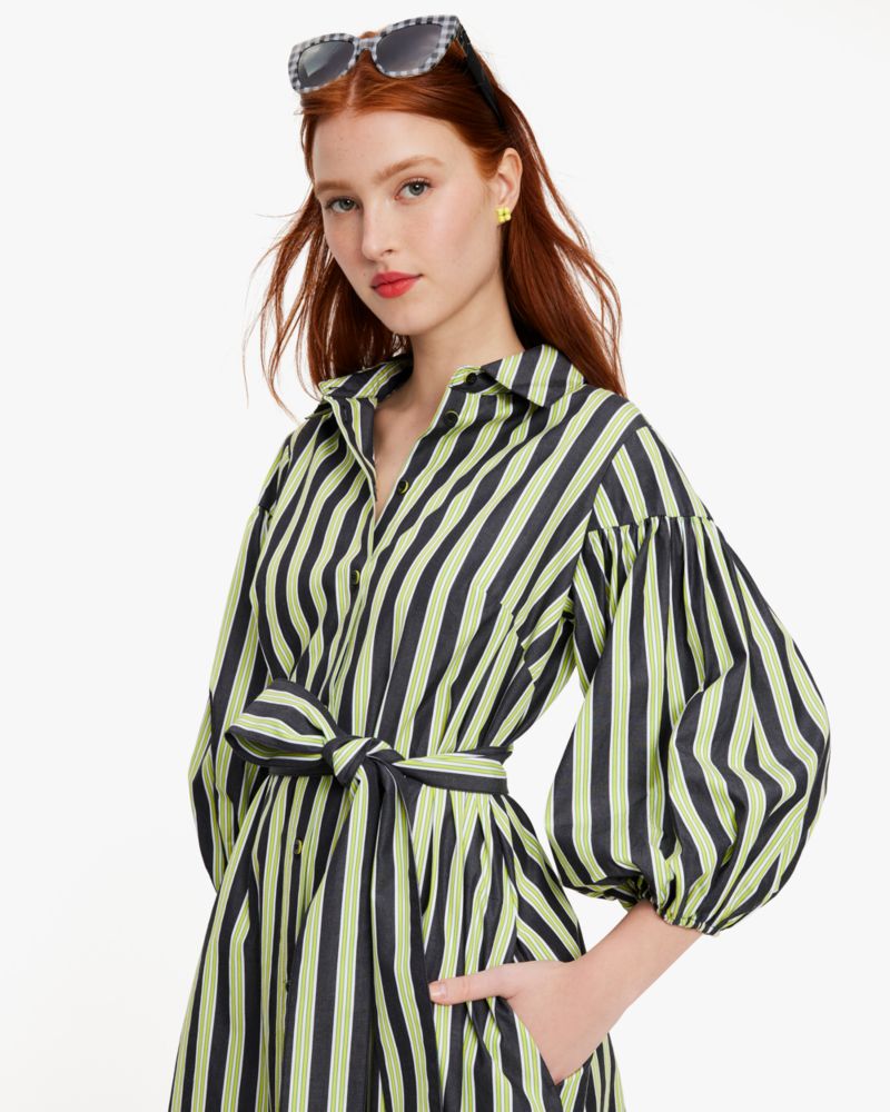 Kate Spade,Springtime Stripe Shirtdress,Wasabi/Black/Verte