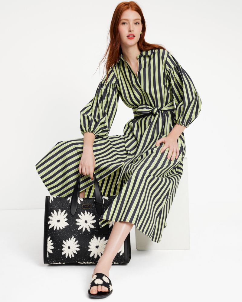 Kate Spade,Springtime Stripe Shirtdress,Cotton,Shirt Dress,A-Line,Tie Belt,Day Party,Multi Color