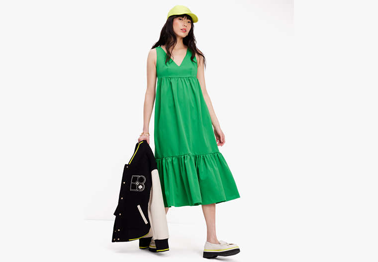 Kate Spade,Faille V-neck Midi Dress,Vert De Terre image number 0