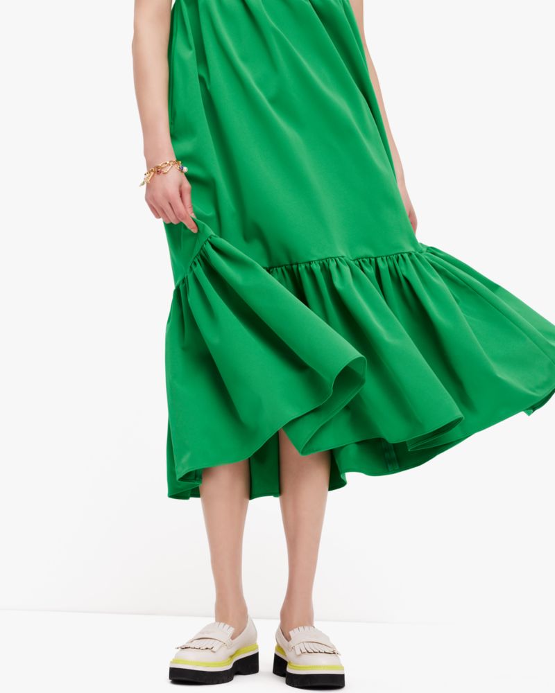 Green Floral Dress: a plus size summer outfit featuring a green floral dress  and wide fit straw hat from Torrid, and a dark green Kate Spade handbag.