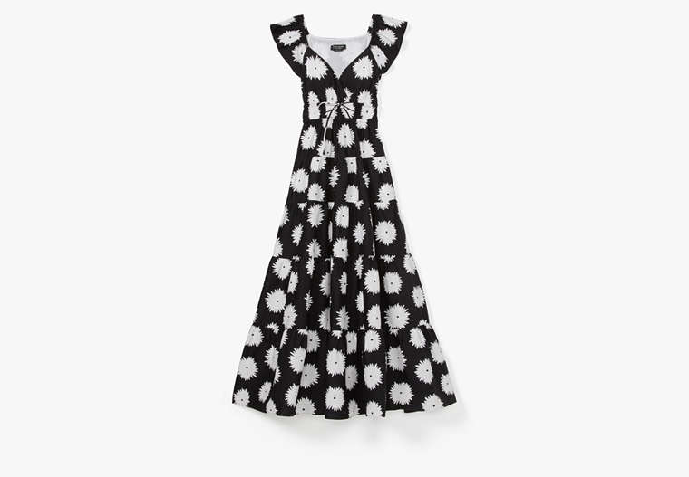 Kate Spade,Pom pom Floral Smocked Dress,Black/Cream