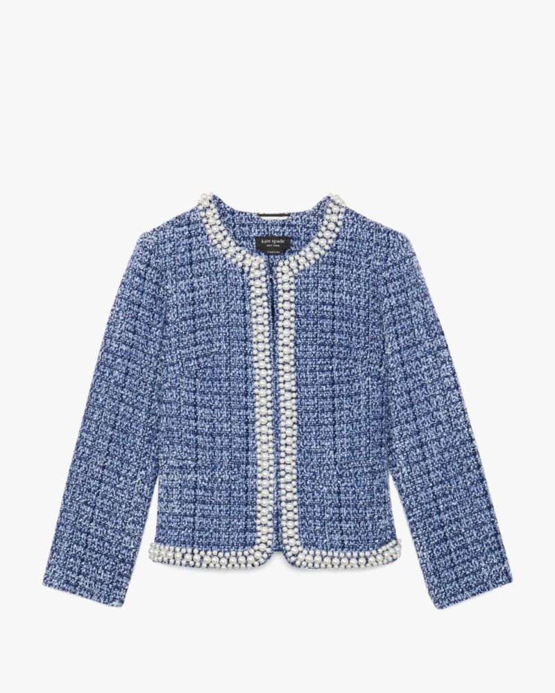 Kate Spade,Gabrielle Tweed Jacket,Acrylic,Polyester,Tweed,Pearl,Day Party,Blue