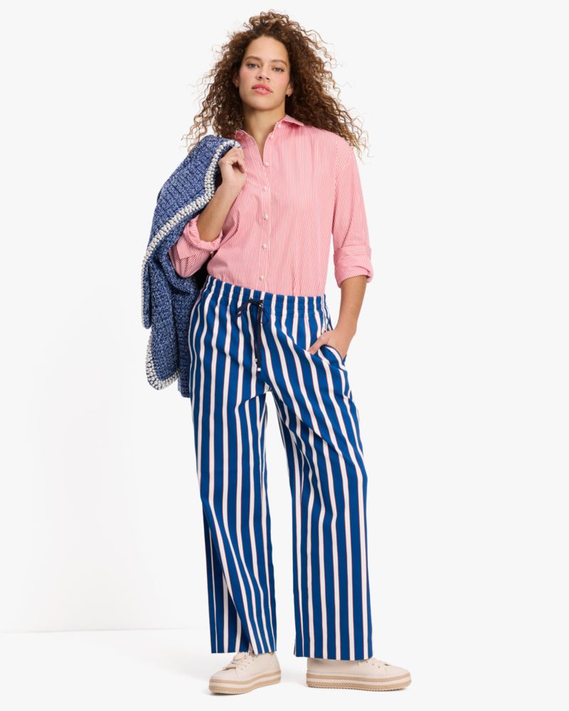 Kate Spade,Awning Stripe Pants,Cotton Blend,Cotton,Wide Leg,Straight,Drawstring,Casual,Multi Color