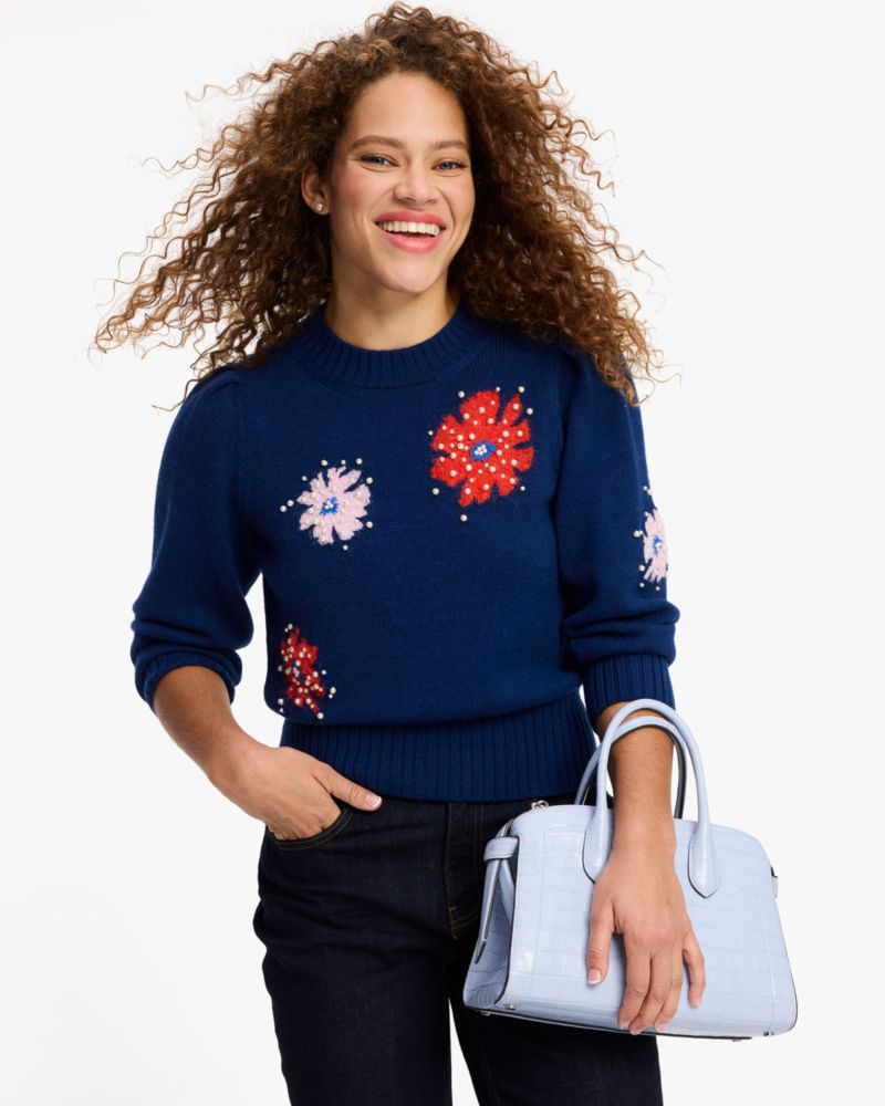 Kate Spade,Floral Embellished Sweater,French Navy