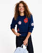 Kate Spade,Floral Embellished Sweater,French Navy