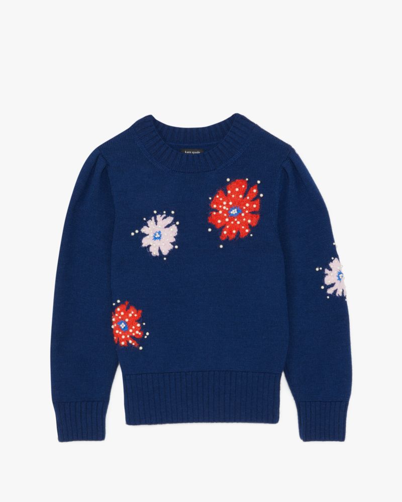 Kate Spade,Floral Embellished Sweater,French Navy