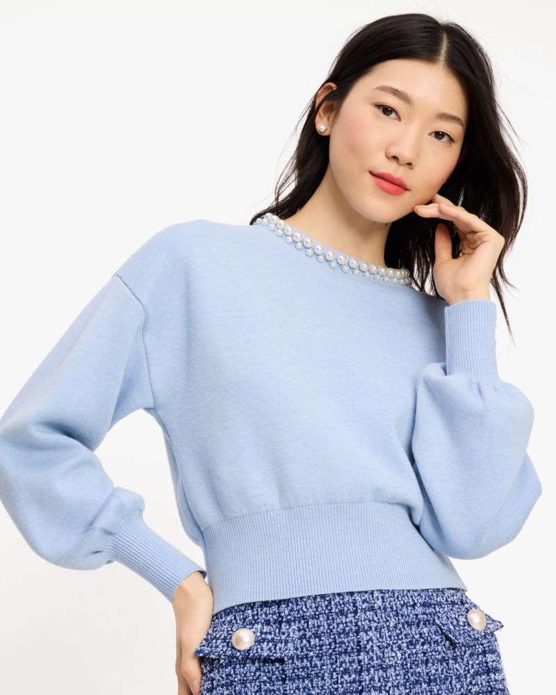 Kate Spade,Pearl Collar Sweater,Viscose,Wool,Wool Blend,Spandex,Sweater,Pearl,Day Party,Blue