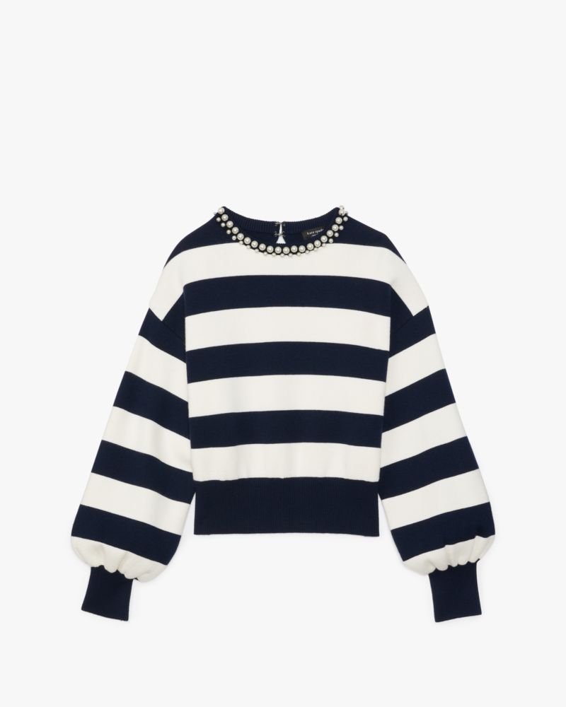 Kate Spade,Awning Stripe Pearl Sweater,Viscose,Wool Blend,Wool,Spandex,Knit,Sweater,Pearl,Casual,