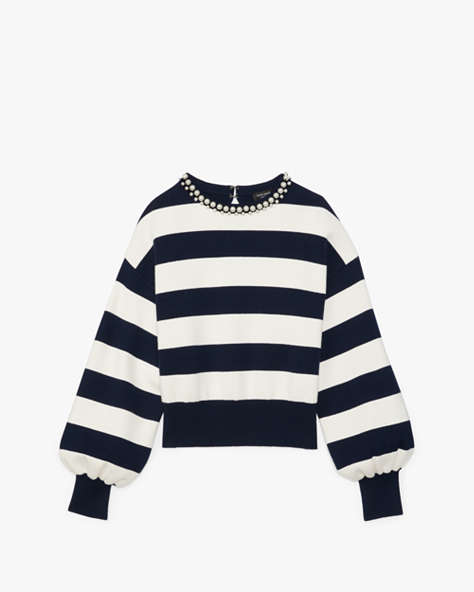 Kate Spade,Awning Stripe Pearl Sweater,French Navy