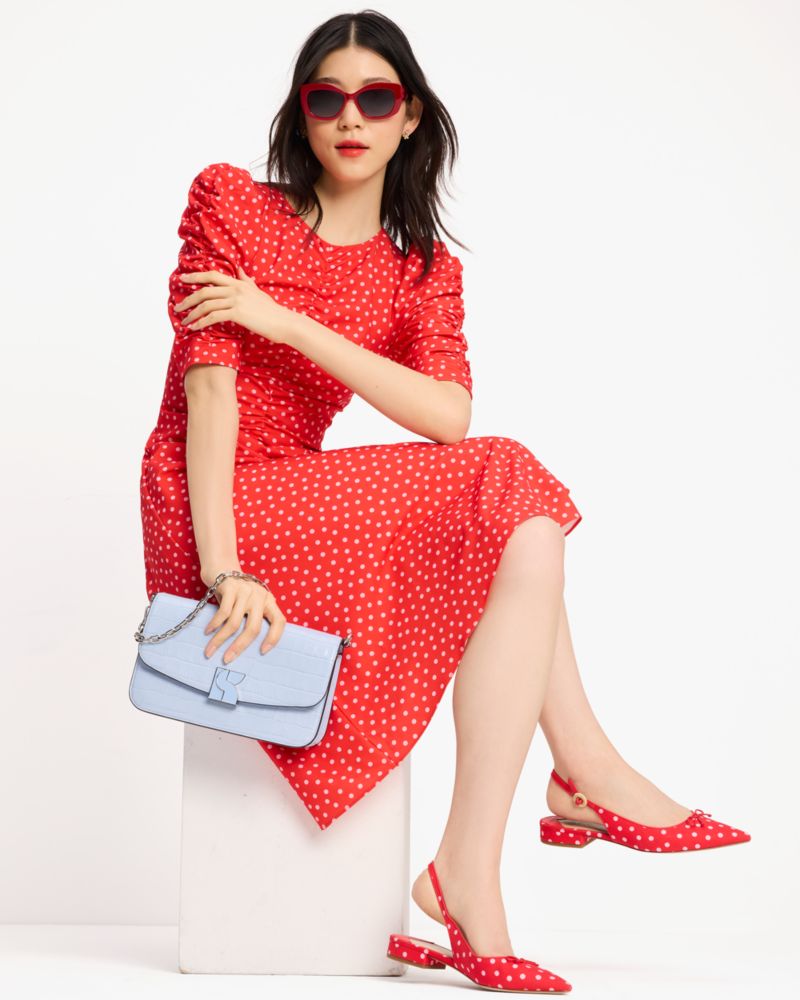 Kate Spade,Spring Time Dot Ruched Dress,Ponderosa Red