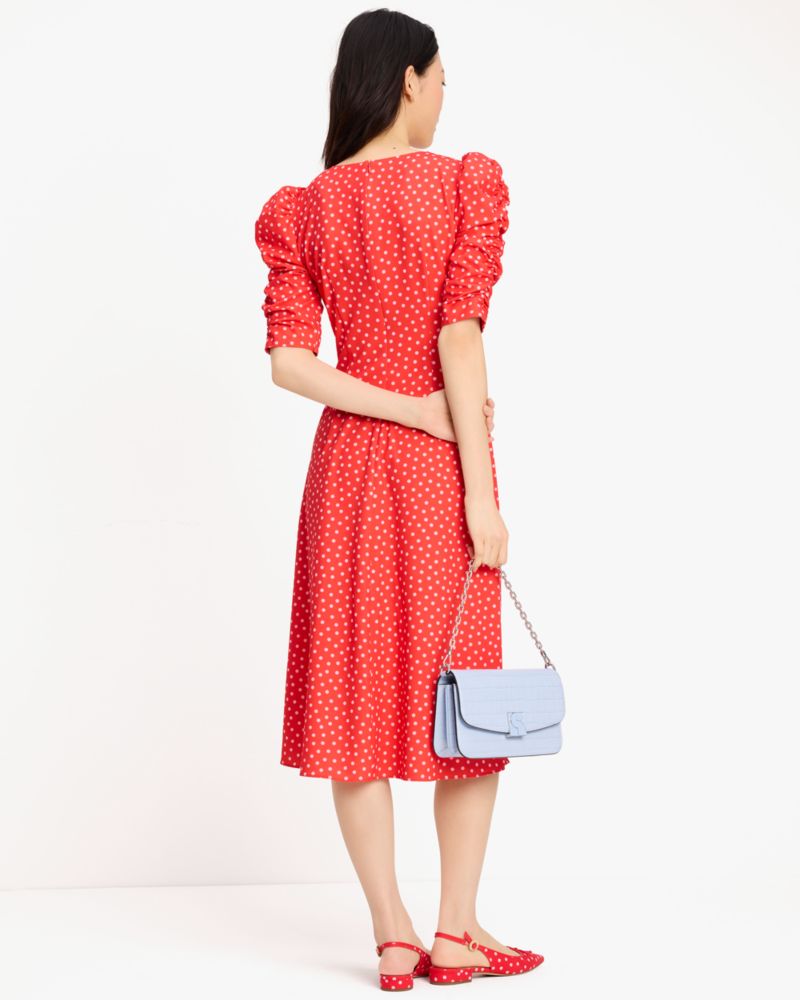 Kate Spade,Spring Time Dot Ruched Dress,Polyester,A-Line,Fit & Flare,Ruched,Lined,Day Party,Red