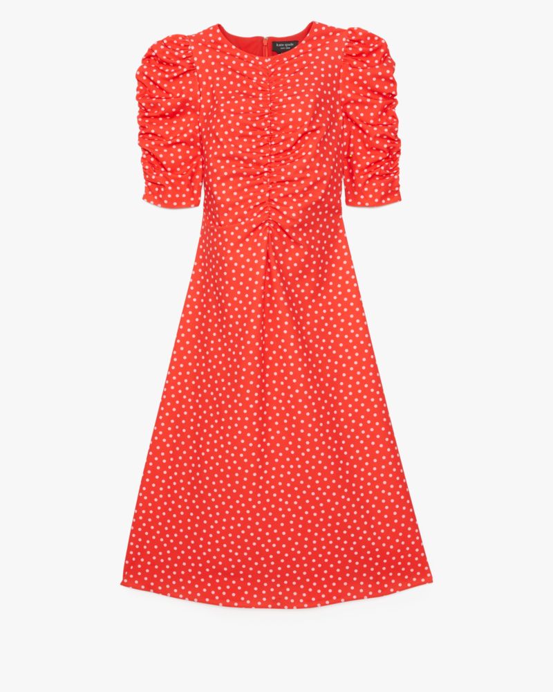 Kate Spade,Spring Time Dot Ruched Dress,Polyester,Spandex,Lining Polyester,A-Line,Ruched,Day Party,Red