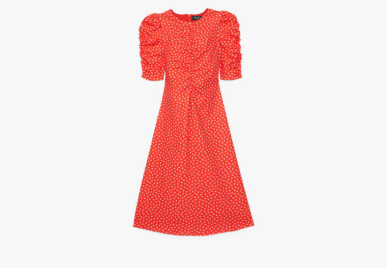 Kate Spade,Spring Time Dot Ruched Dress,Ponderosa Red