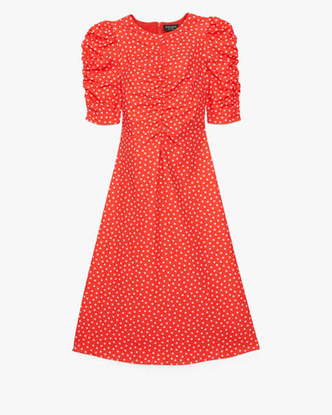 Kate Spade,Spring Time Dot Ruched Dress,Ponderosa Red