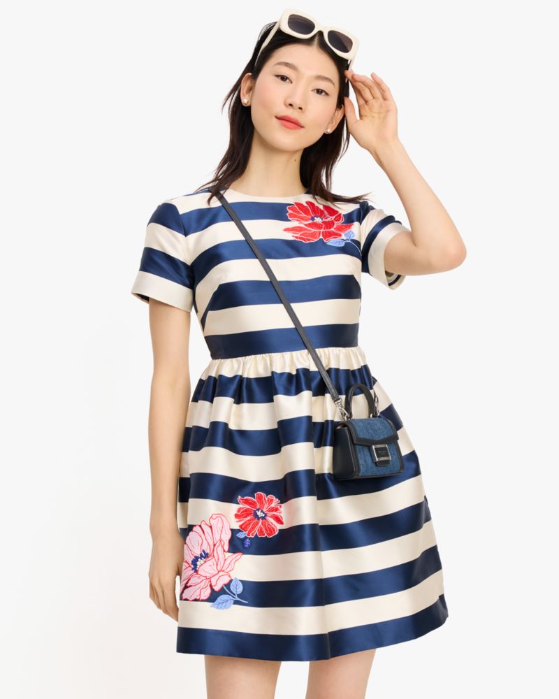 Kate Spade,Floral Stripe Dress,Cream/French Navy