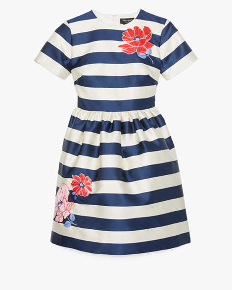 Kate Spade,Floral Stripe Dress,Cream/French Navy