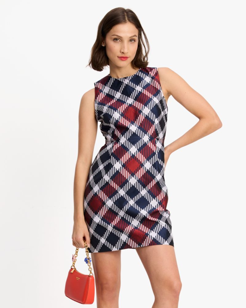 Kate Spade,Jumbo Plaid Dress,Spandex,Polyester,Lining Polyester,Sheath,Pearl,Day Party,Multi Color