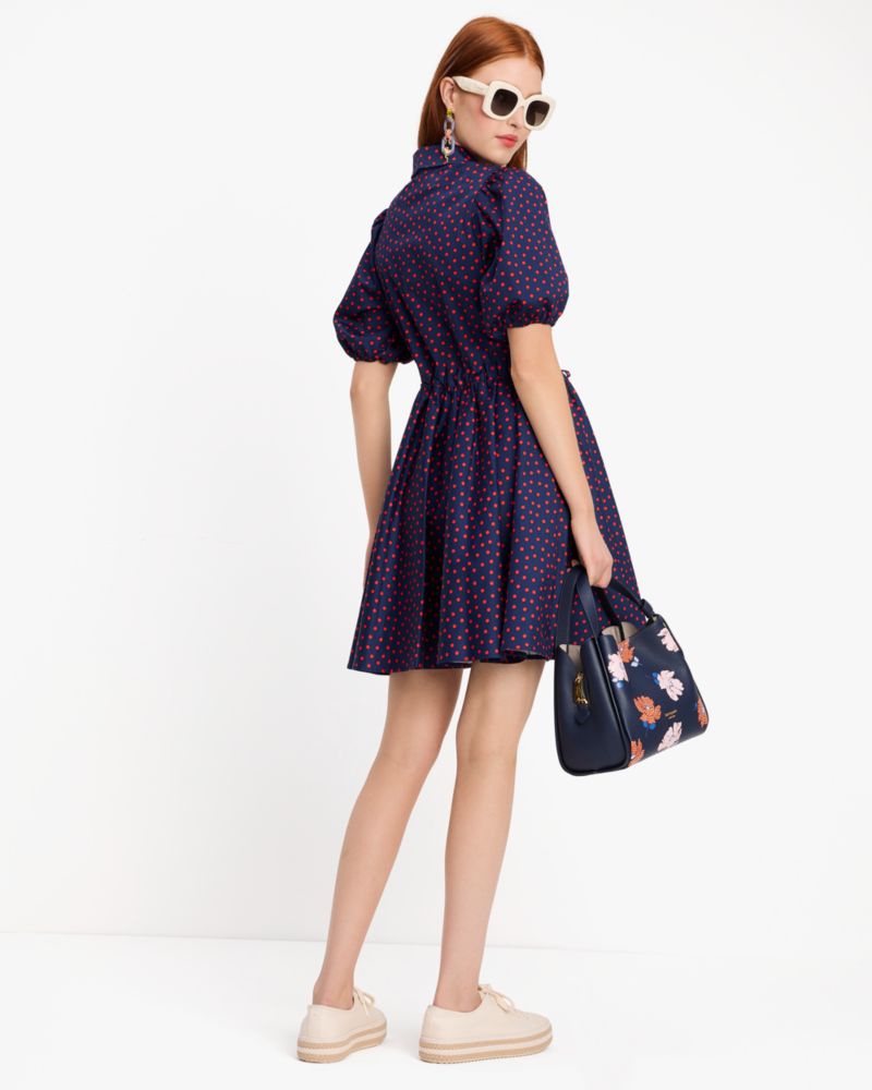 Kate Spade,Spring Time Dot Millie Dress,Lining Cotton,Spandex,Cotton,Fit & Flare,Shirt Dress,Drawstring,Ruched,Day Party,Multi Color