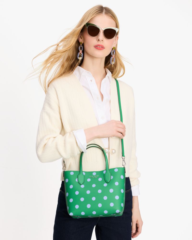 Kate Spade,Bleecker Sunshine Dot Medium Crossbody Tote,Leather,Crossbody,PVC,Logo,Metal,Casual,Green