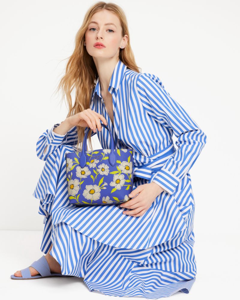Kate Spade,Bleecker Sunshine Floral Medium Crossbody Tote,Leather,Crossbody,PVC,Logo,Metal,Day Party,Blue