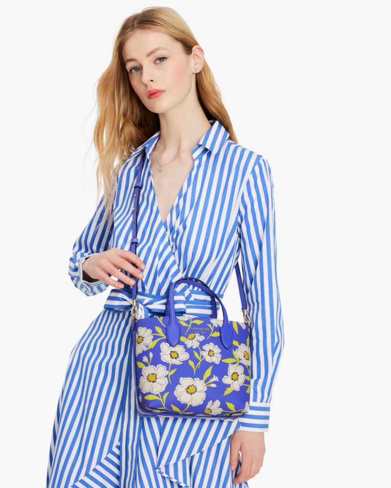 Kate Spade,Bleecker Sunshine Floral Medium Crossbody Tote,Leather,Crossbody,PVC,Logo,Metal,Day Party,Blue