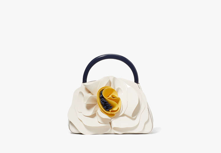 Kate Spade,Flora Patent Leather 3D Flower Top-Handle Bag,Cream