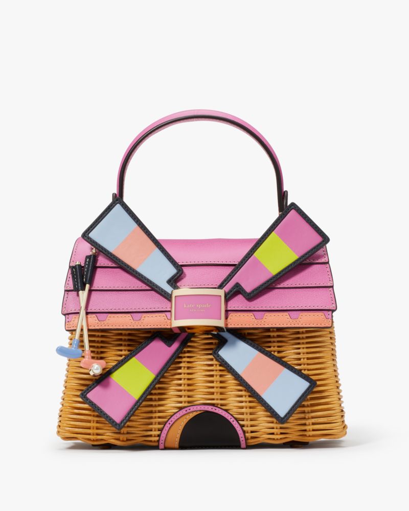 Kate Spade,Tee Time Wicker 3D Windmill Top-handle Bag,Natural Multi