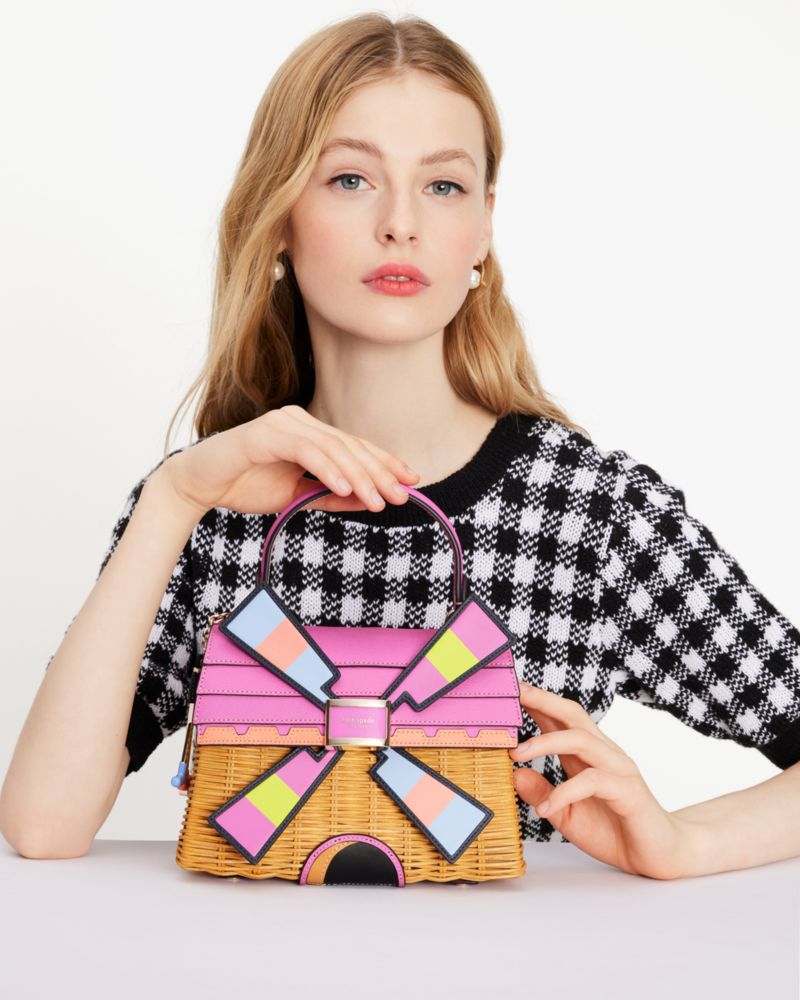 Kate Spade,ティー タイム ウィッカー 3D ウィンドミル トップ ハンドル バッグ,クロスボディ / 斜めがけ,ナチュラルマルチ