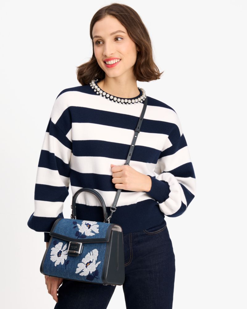 Kate Spade,ケイティ エンベリッシュド デニム ミディアム トップ ハンドル バッグ,ハンドバッグ,ウィンターズナイトマルチ