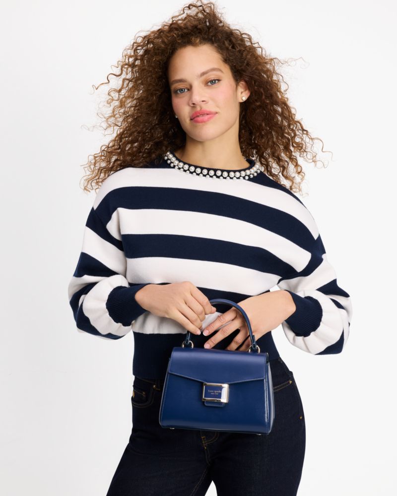 Kate Spade,Katy Shiny Small Top-handle Bag,Leather,Crossbody,Logo,Day Party,Navy