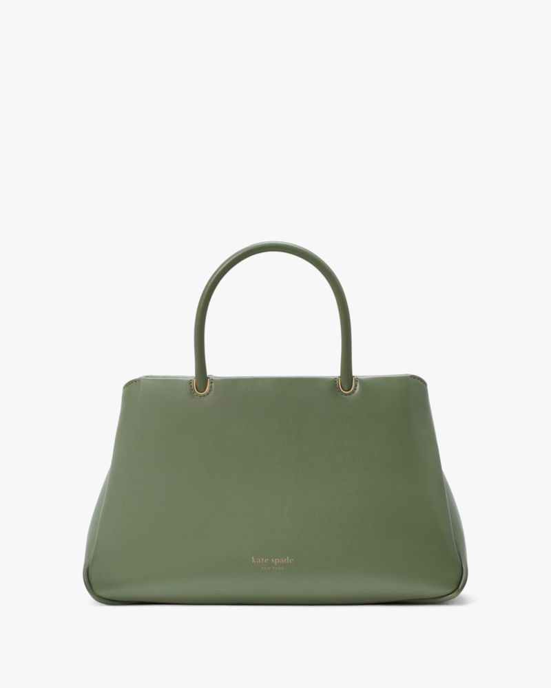 Kate Spade,Grace Fine Grain Leather Medium Satchel,Leather,Satchel,Logo,Word Embellishment,Day Party,Olive