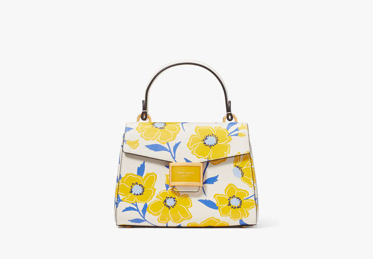 Kate Spade,Katy Sunshine Floral Textured Leather Small Top-Handle Bag,Cream Multi