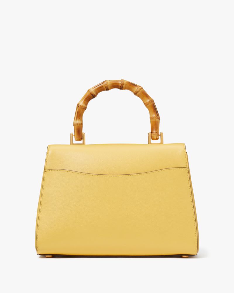 Kate Spade,Katy Textured Leather Bamboo Medium Top-handle Bag,Leather,Satchel,Logo,Mixed Media,Word Embellishment,Day Party,Yellow