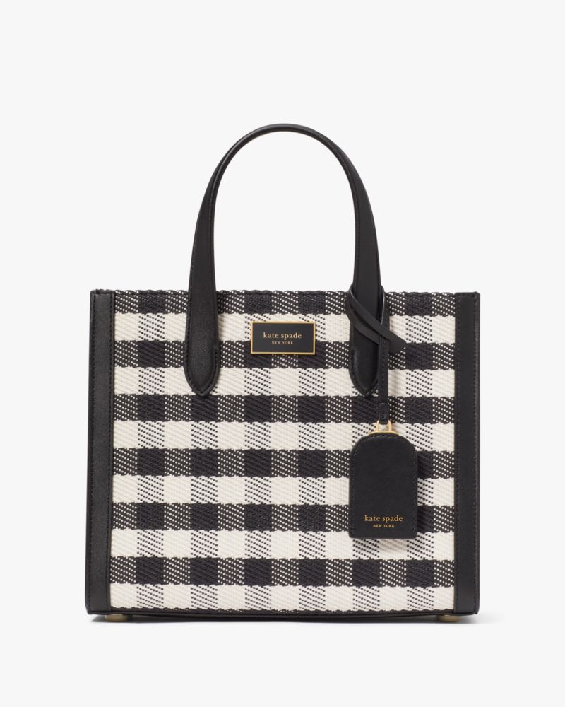 Kate Spade,Manhattan Gingham Tweed Fabric Small Tote,Black Multi