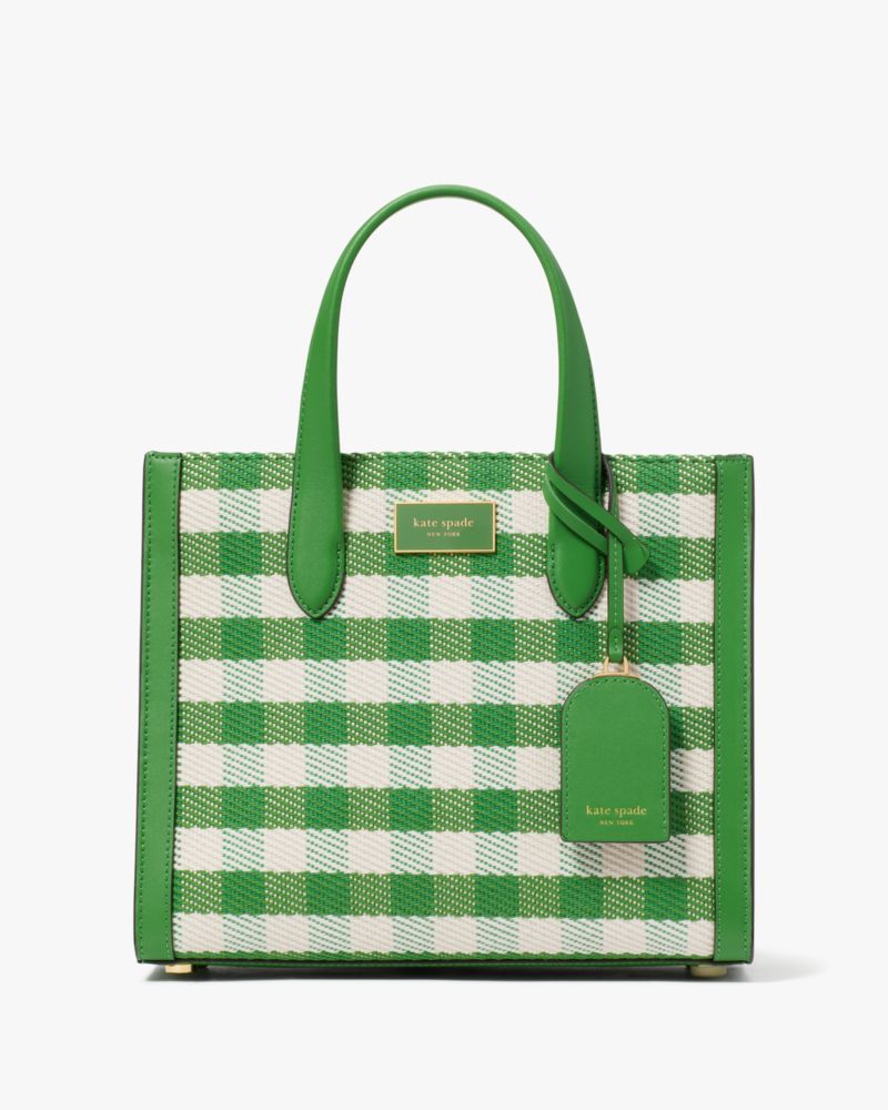 Kate Spade,Manhattan Gingham Tweed Fabric Small Tote,Twill,Leather,Crossbody,Logo,Metal,Color Block,Casual,Multi Color