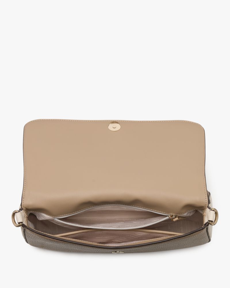 Kate Spade,Hudson Colorblocked Convertible Flap Shoulder Bag,Leather,Shoulder Bag,Color Block,Metal,Logo,Shoulder Guard,Ca...,Beige