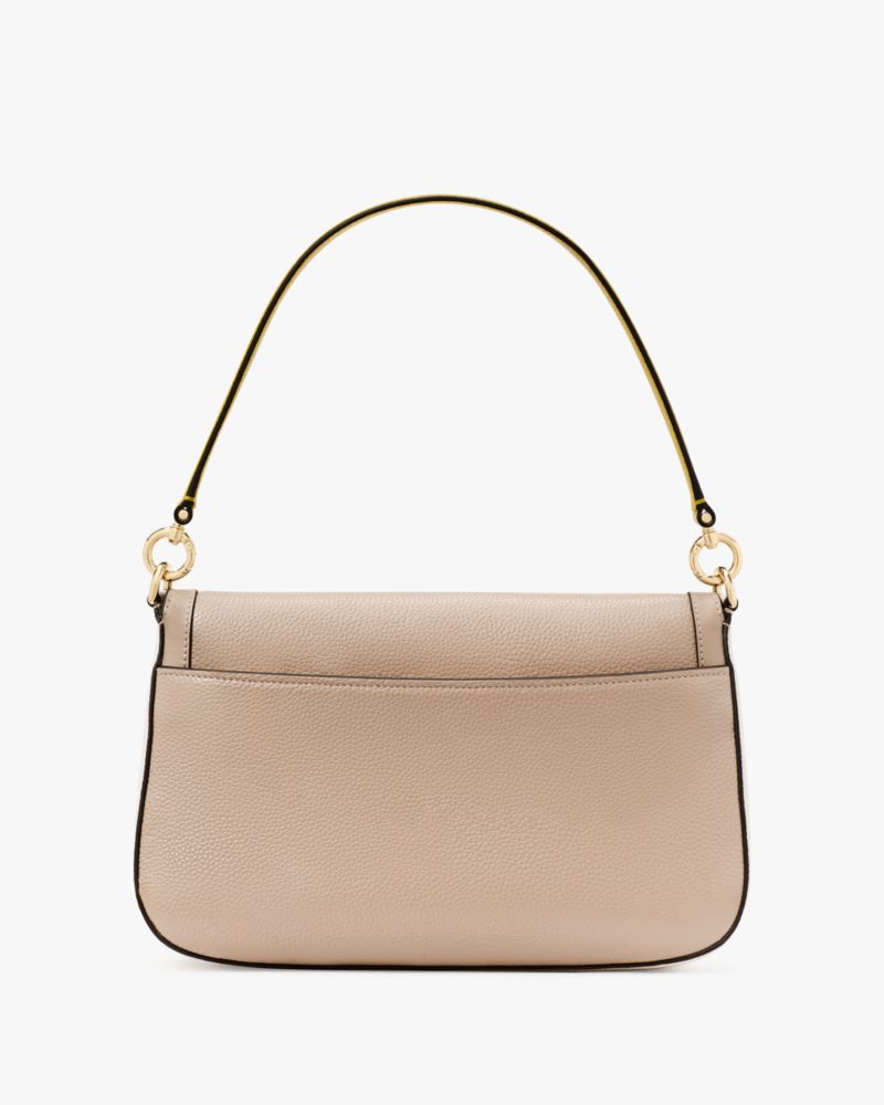 Kate Spade,Hudson Colorblocked Convertible Flap Shoulder Bag,Leather,Shoulder Bag,Color Block,Metal,Logo,Shoulder Guard,Ca...,Beige