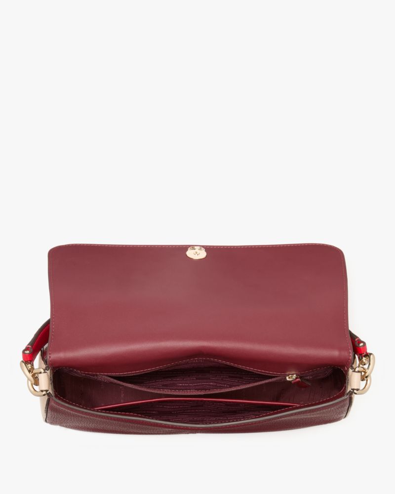 Kate Spade,Hudson Colorblocked Convertible Flap Shoulder Bag,Leather,Shoulder Bag,Color Block,Metal,Logo,Shoulder Guard,Ca...,Maroon