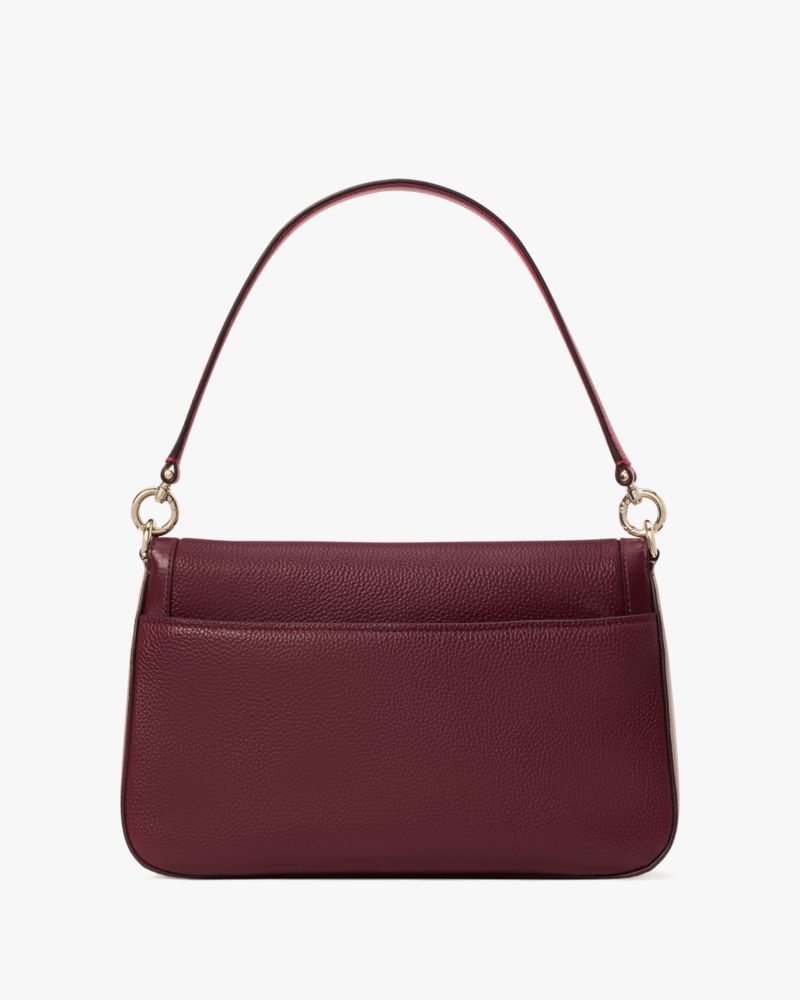 Kate Spade,Hudson Colorblocked Convertible Flap Shoulder Bag,Leather,Shoulder Bag,Color Block,Metal,Logo,Shoulder Guard,Ca...,Maroon
