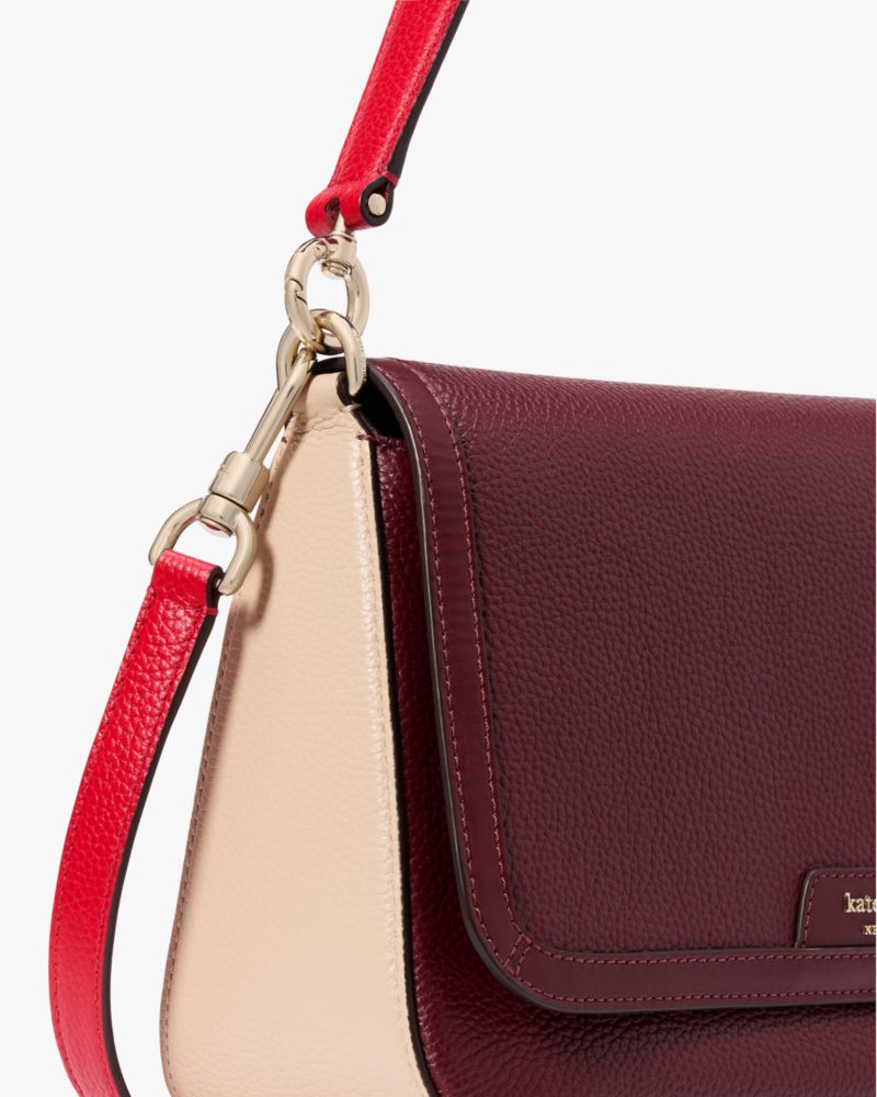 Kate Spade,Hudson Colorblocked Convertible Flap Shoulder Bag,Leather,Shoulder Bag,Color Block,Metal,Logo,Shoulder Guard,Ca...,Maroon