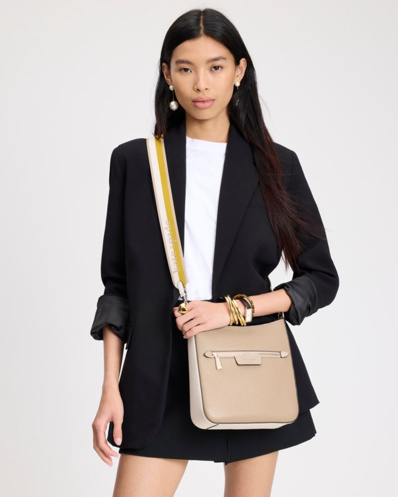 Kate Spade,Hudson Colorblocked Pebbled Leather Large Messenger Crossbody,Beige