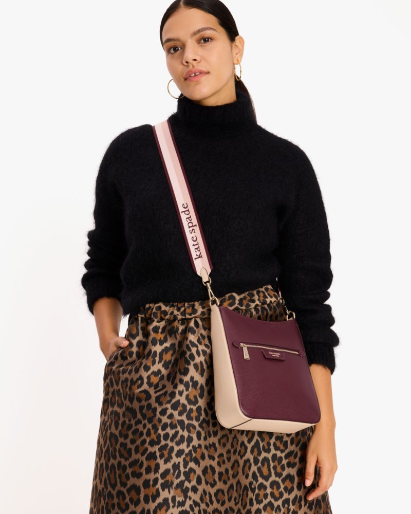 Kate Spade,Hudson Colorblocked Pebbled Leather Large Messenger Crossbody,Maroon