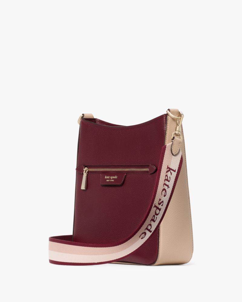 Kate Spade,Hudson Colorblocked Pebbled Leather Large Messenger Crossbody,Maroon