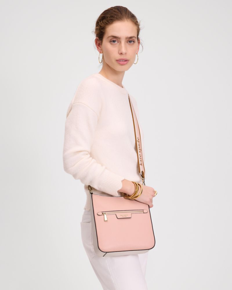 Kate Spade,Hudson Messenger Crossbody Bag,Leather,Crossbody,Stripe,Casual,Pink