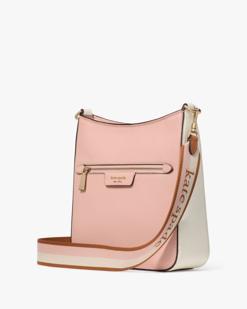 Kate Spade,Hudson Messenger Crossbody Bag,Leather,Crossbody,Stripe,Casual,Pink